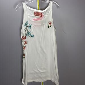 JWLA Embroidered White Sleeveless Tank Dress Tunic Size M Boho Y2K